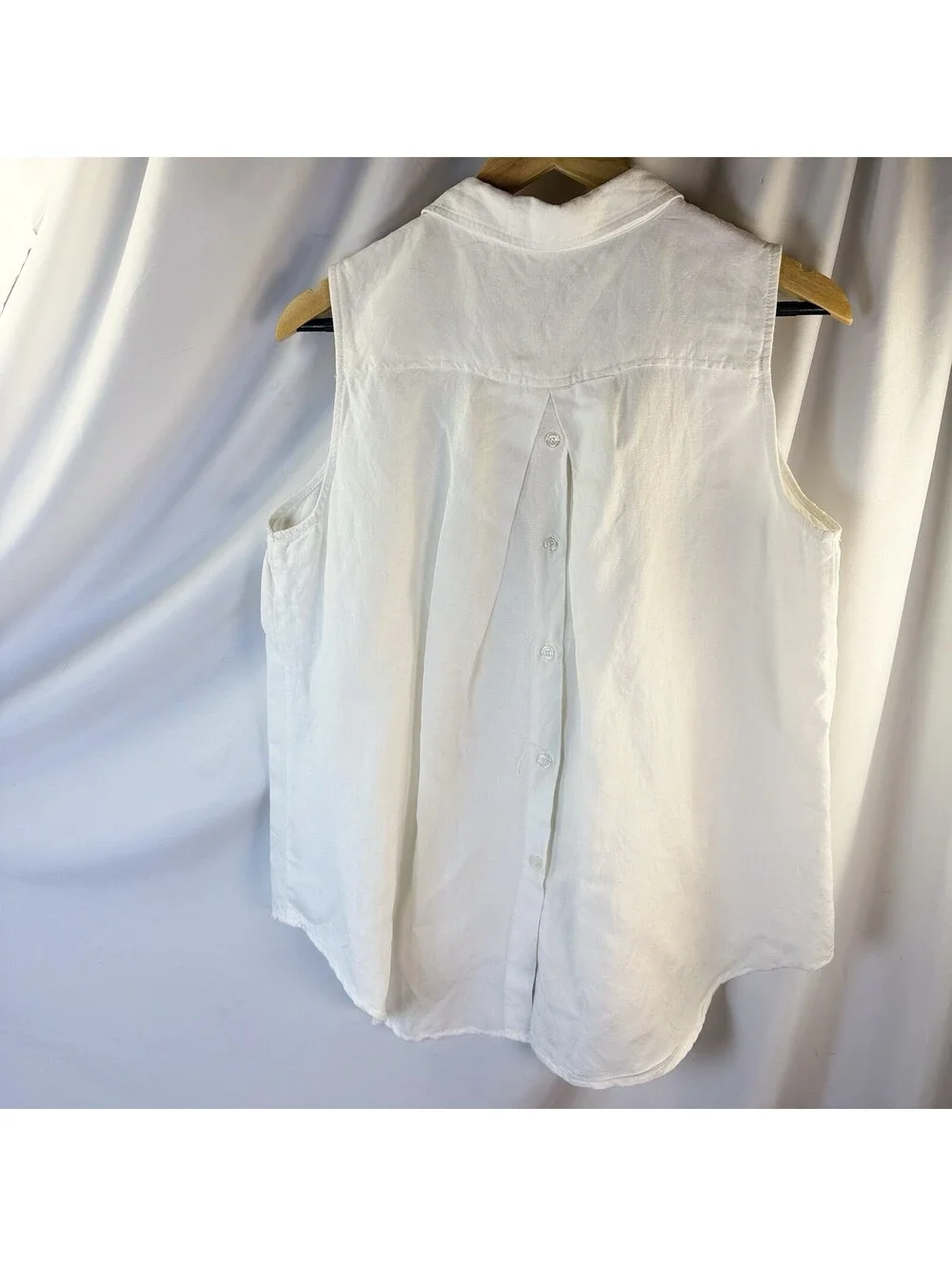 Grace Elements Linen Blend Collared White Sleeveless Button Down Shirt Large - Picture 8 of 8